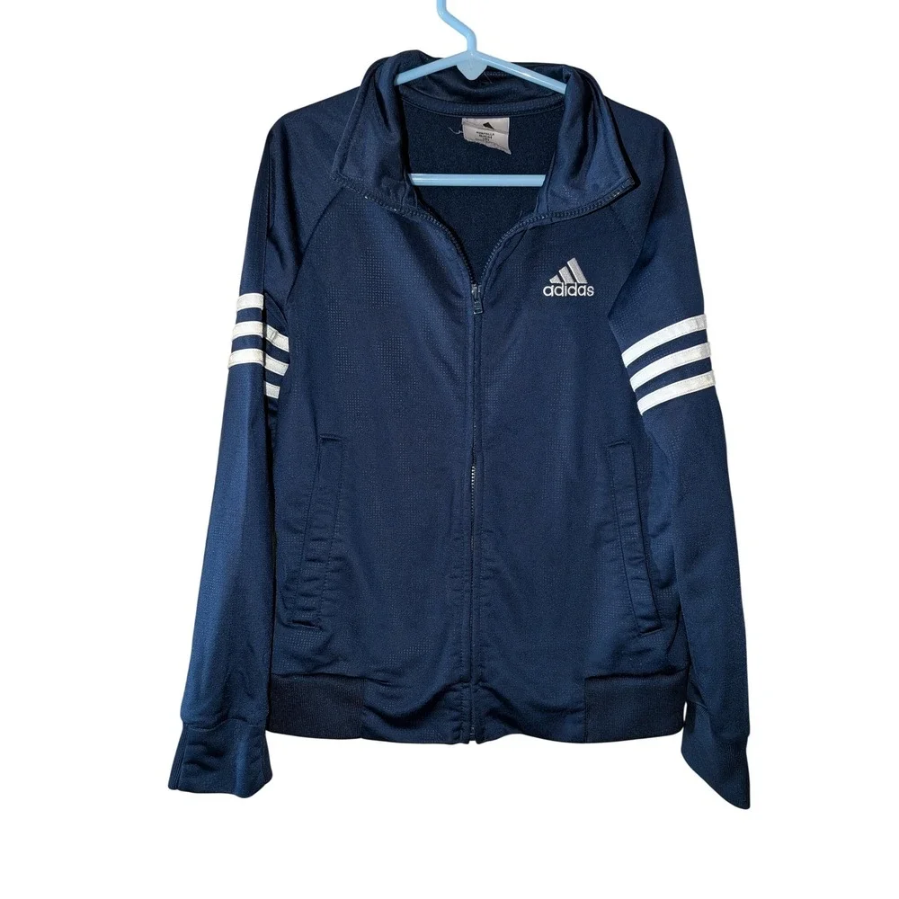 Adidas Boys Navy Blue White 3-Stripe Full Zip Track Jacket Size Small 8